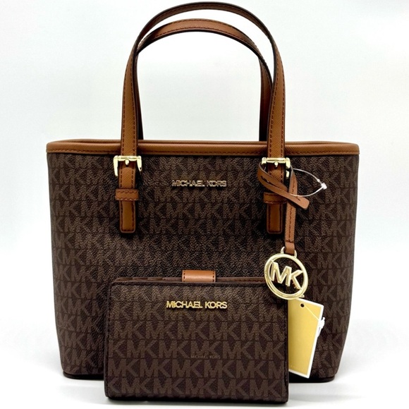 Michael Kors Jet Set Travel XS Logo Top-Zip Tote Bag & Matching Bifold Wallet